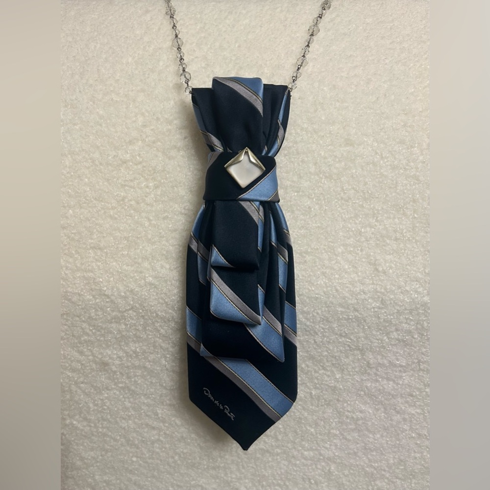 Upcycled Silk Tie Necklace with Embelishment